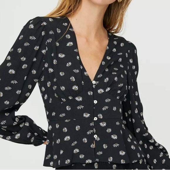 Wilfred Tops - Wilfred New Prairie Blouse, Black with white and yellow daisies, S